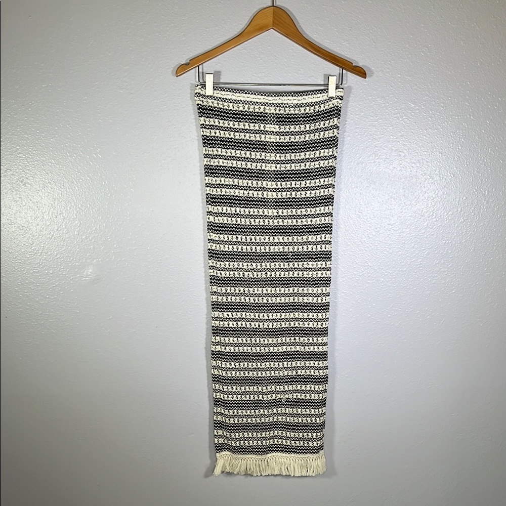 Cream & black crochet fringe swim coverup skirt S| resort boho vacation festival - Picture 2 of 13